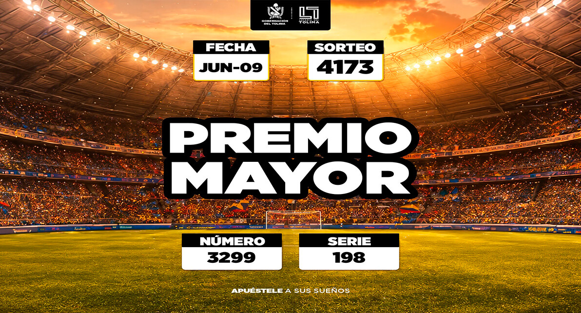 Resultados 9 de junio 2026 del Sorteo 4173 de la Lotería del Tolima