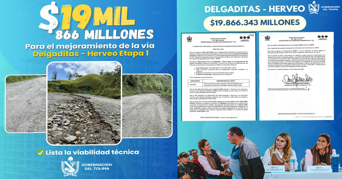 Vía Herveo–Delgaditas obtiene viabilidad técnica para su intervención