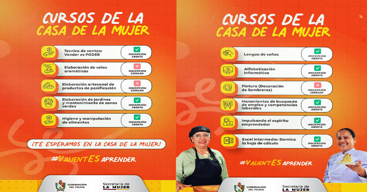 Secretaría de la Mujer del Tolima fortalece el empoderamiento femenino con una nueva oferta de cursos en la Casa de la Mujer
