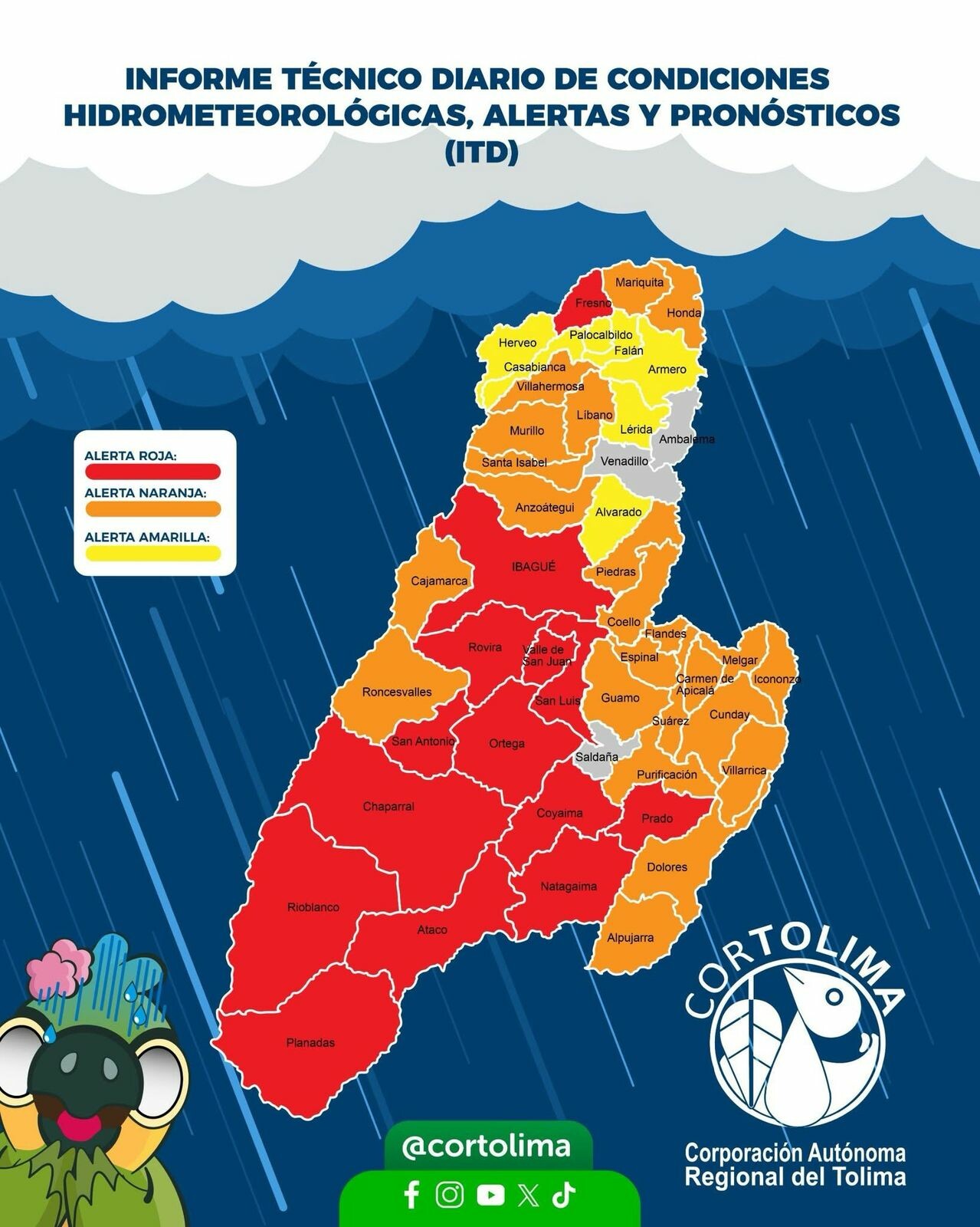 ¡Tolima en alerta! 44 de los 47 municipios, en emergencia por lluvias