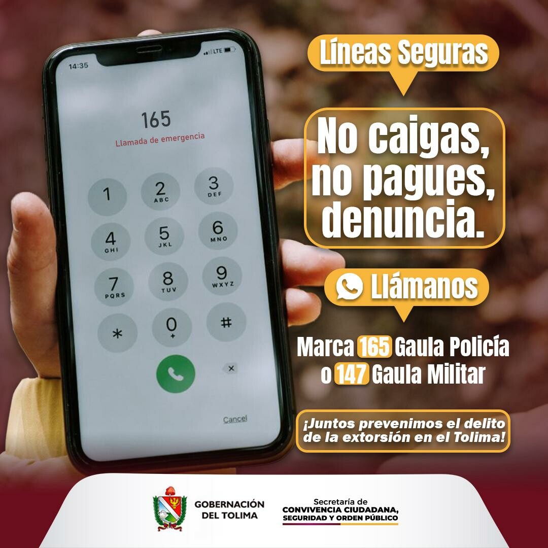Autoridades invitan a denunciar casos de extorsión a través de las líneas 165 y 147.
