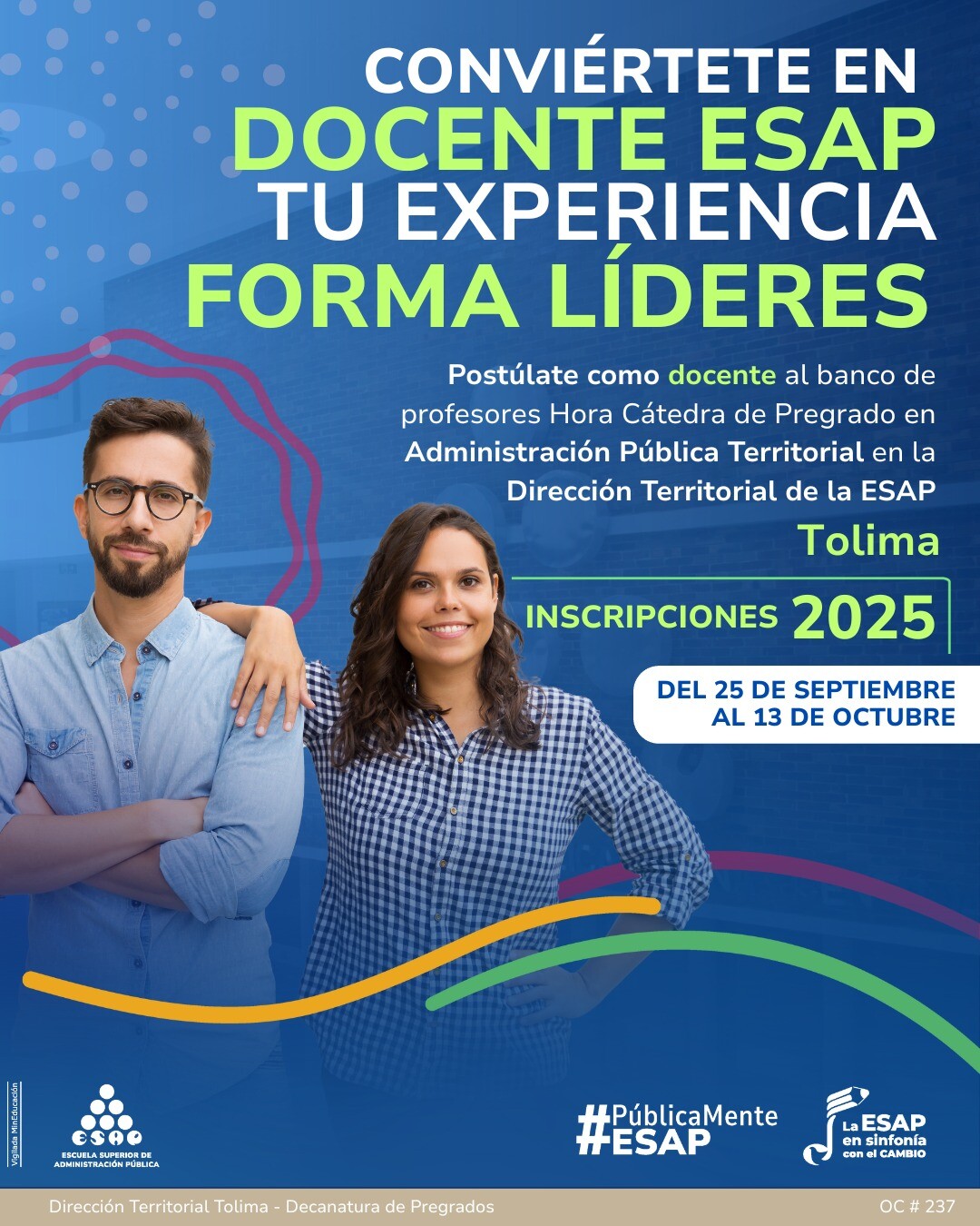 La ESAP abre convocatoria en Tolima para profesionales con vocación formativa y conocimiento en administración pública