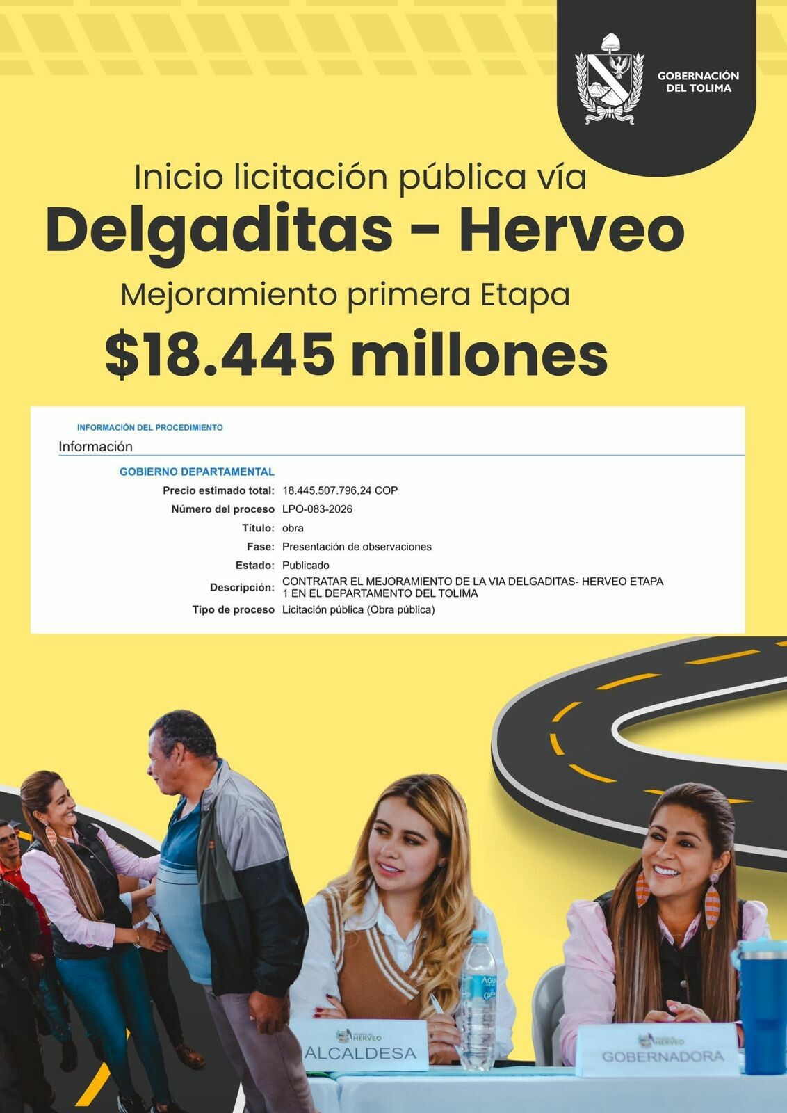 Licitación por $18.400 millones busca intervenir vía hacia Herveo