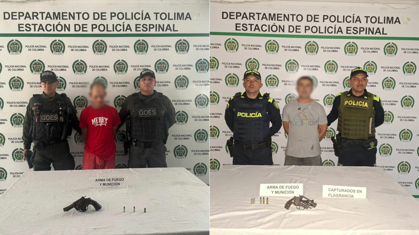 Dos capturados tras reportes de disparos en barrios de El Espinal