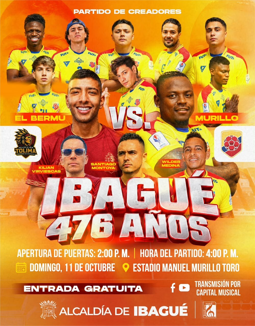 Partido de influenciadores en Ibagué tendrá entrada gratis y exfutbolistas reconocidos
