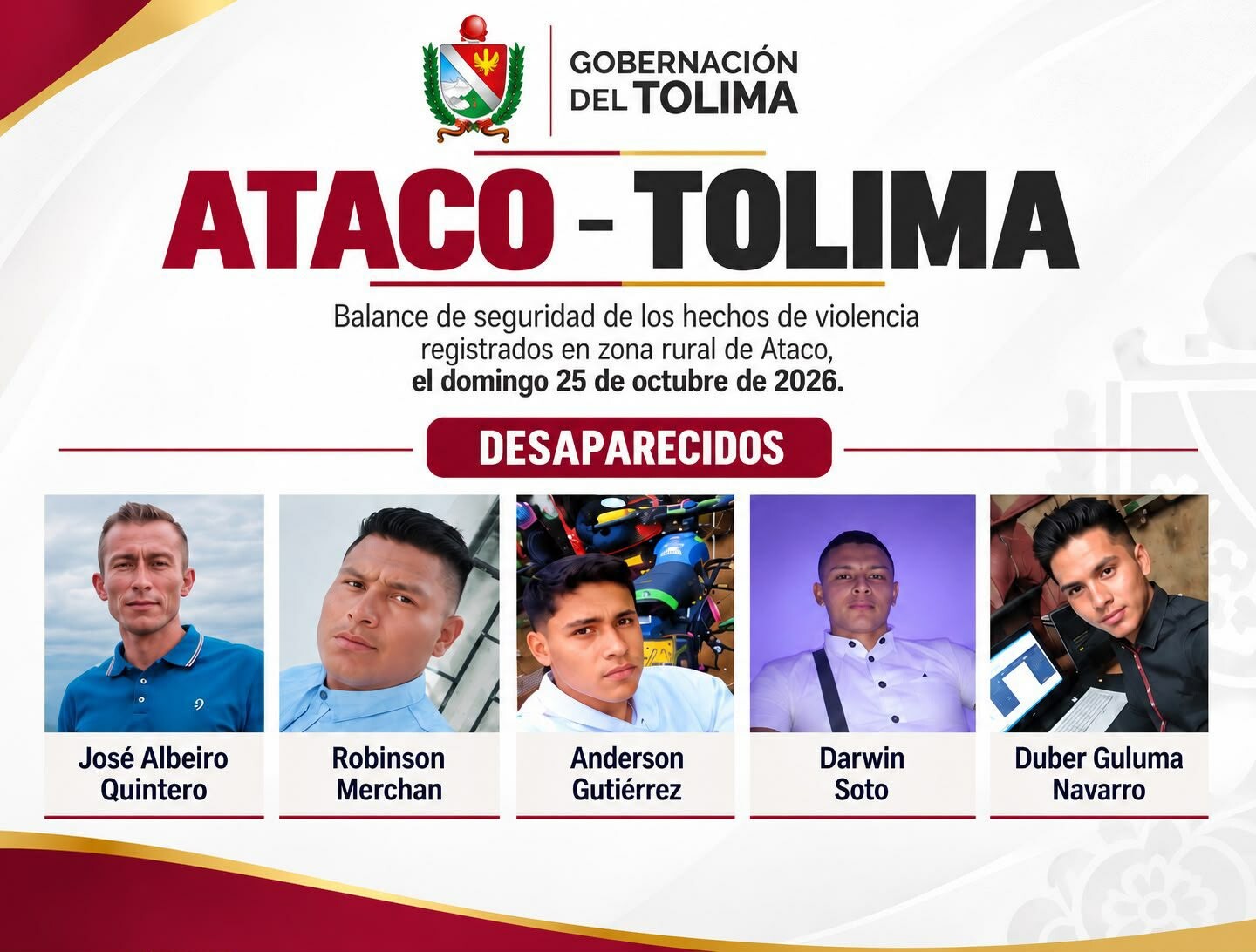 Cinco desaparecidos en Ataco: gobernadora señala a disidencias de las FARC