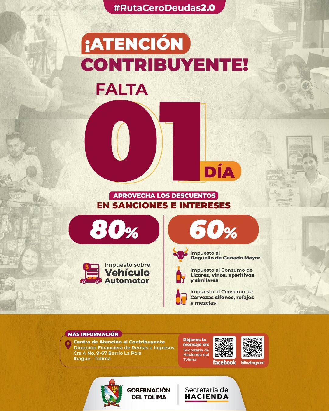 ¡Últimas horas! Hoy vencen descuentos de hasta el 80 % en impuestos del Tolima