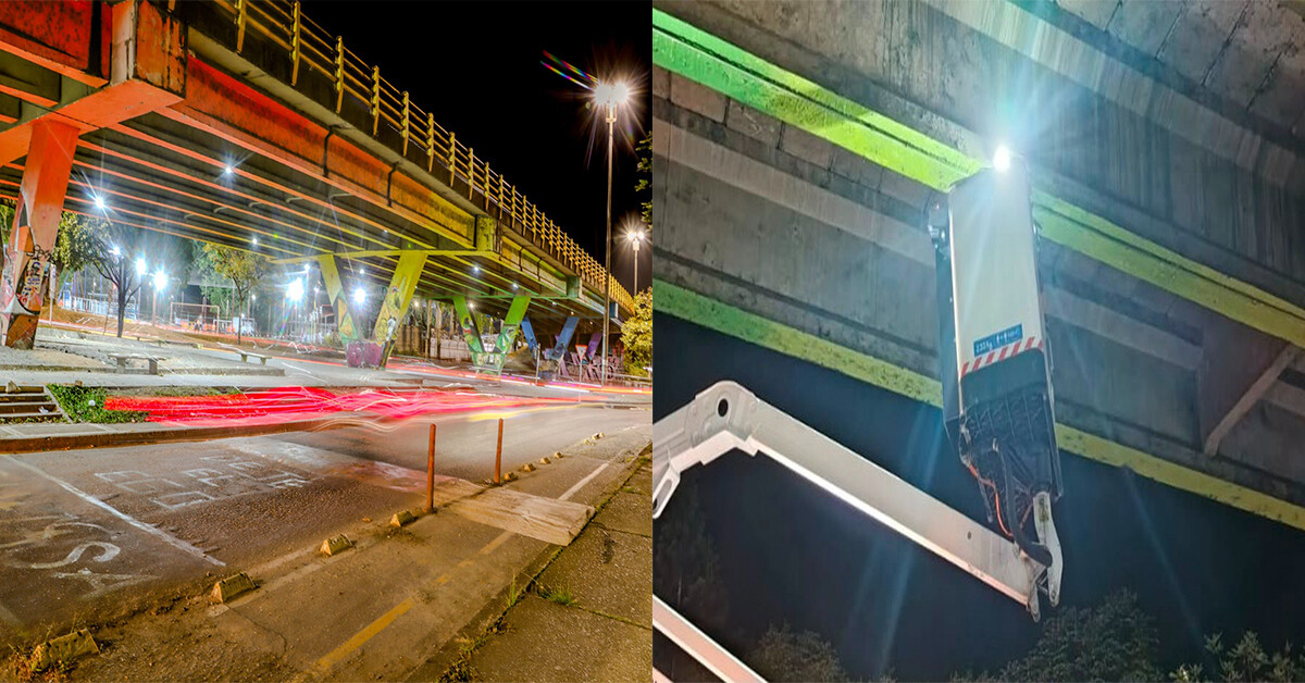 Instalan 29 reflectores en viaducto para reforzar la iluminación nocturna