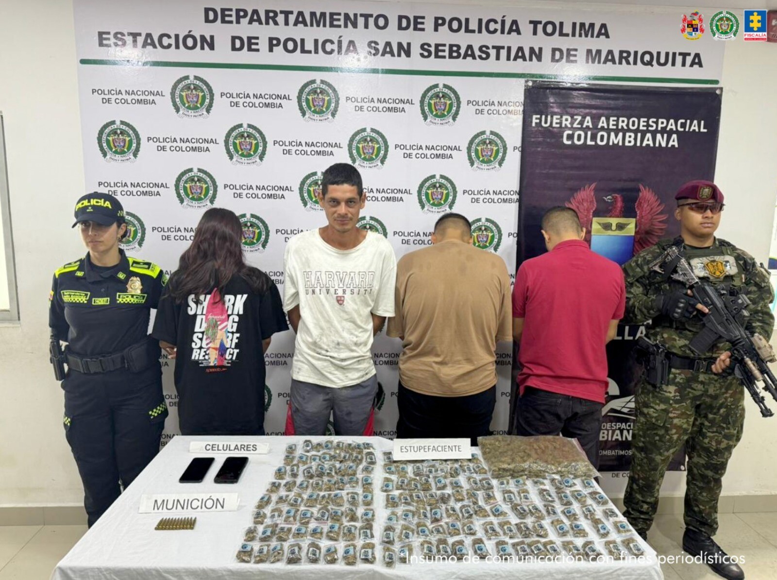 Las autoridades incautaron marihuana, municiones y celulares en operativo en Mariquita