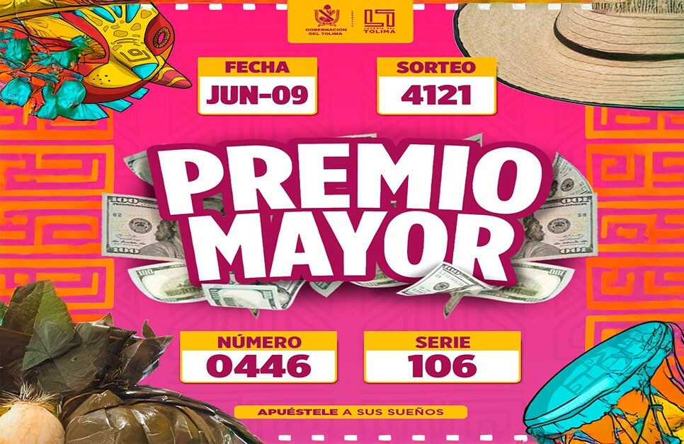 Lotería del Tolima, resultados del lunes 9 de junio de 2025