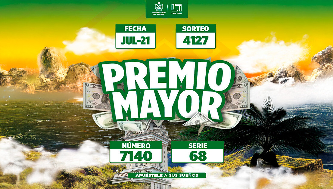 Resultados Lotería del Tolima, lunes 21 de julio de 2025