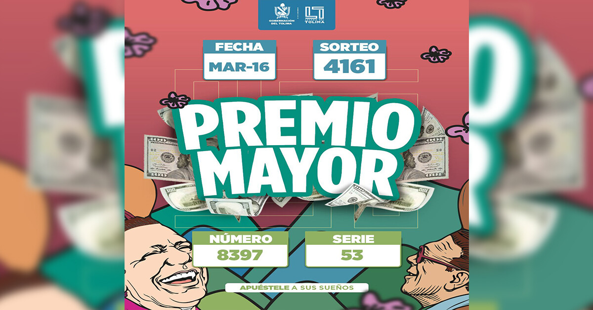 Resultados Lotería del Tolima, lunes 16 de marzo de 2026