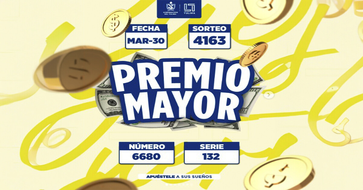 Resultados Lotería del Tolima, lunes 30 de marzo de 2026