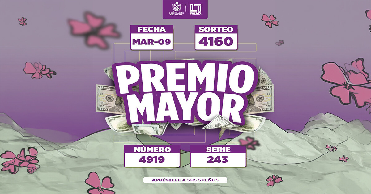 Resultados Lotería del Tolima, lunes 9 de marzo de 2026