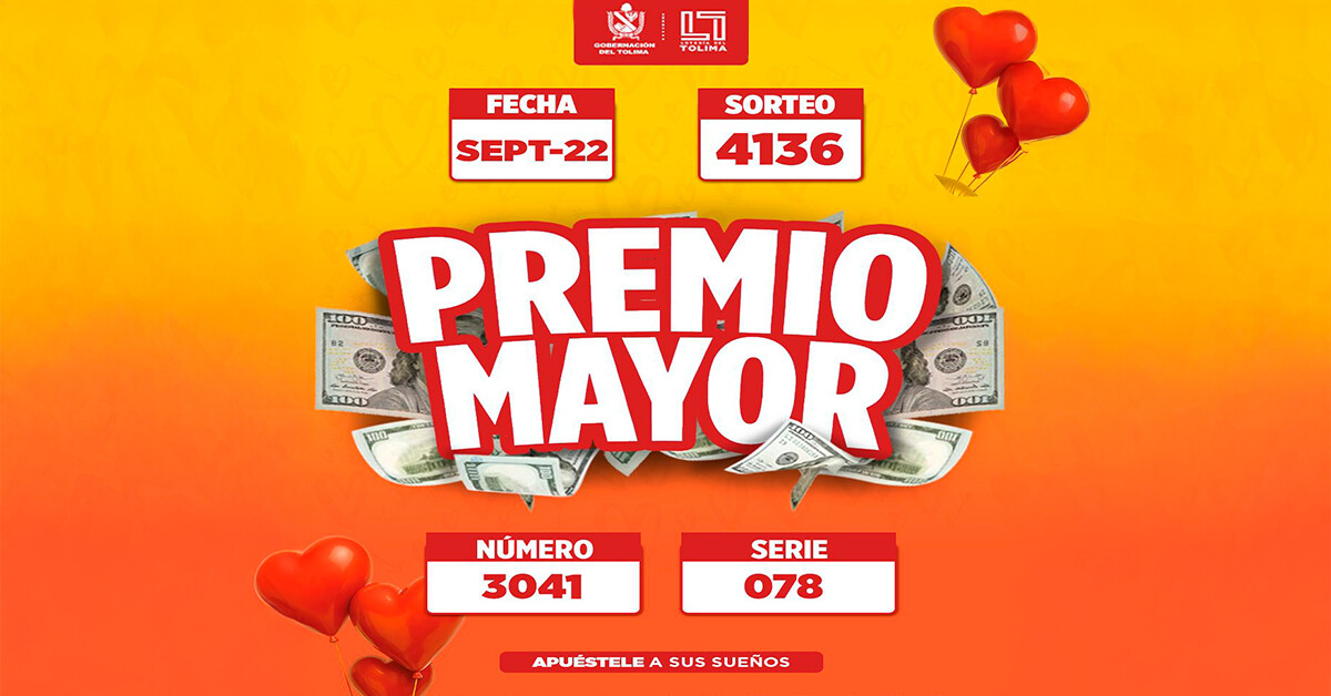 Resultados Lotería del Tolima, lunes 22 de septiembre de 2025