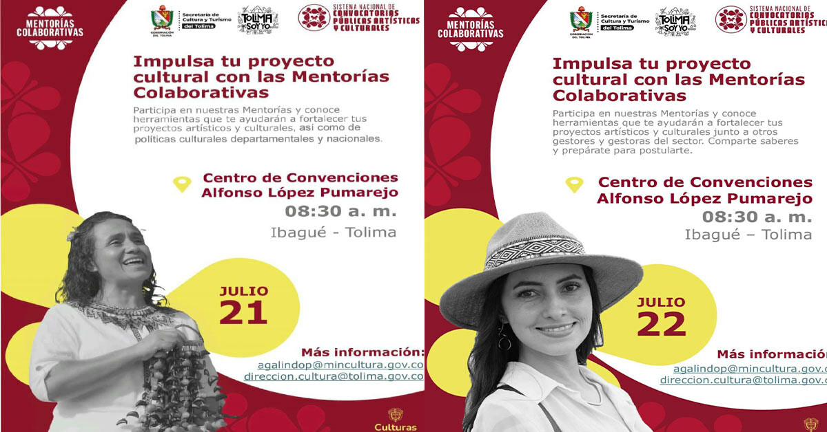 Mentorías colaborativas ofrecerán formación gratuita para fortalecer proyectos culturales en el Tolima.