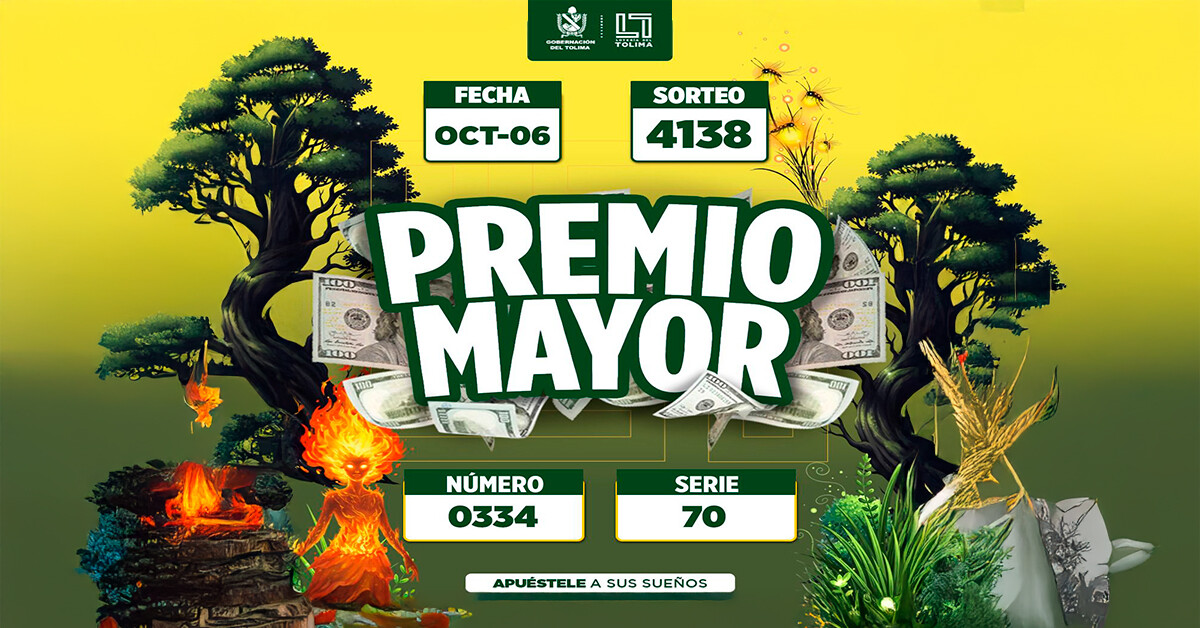 Resultados Lotería del Tolima, lunes 6 de octubre de 2025