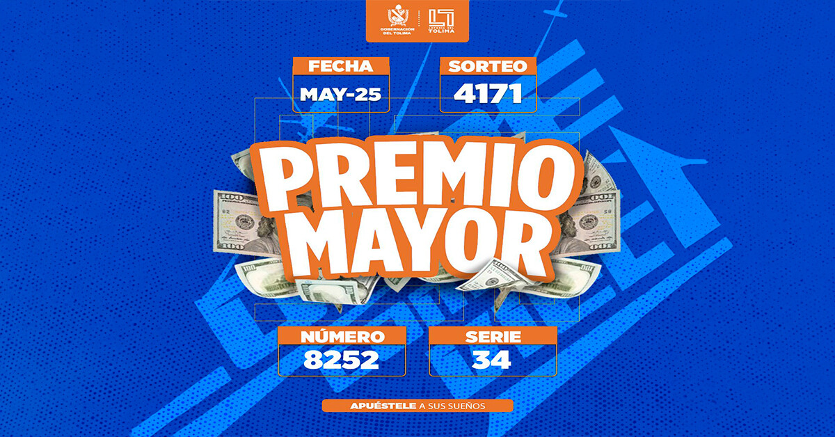 Resultados 25 de mayo 2026 del Sorteo 4171 de la Lotería del Tolima