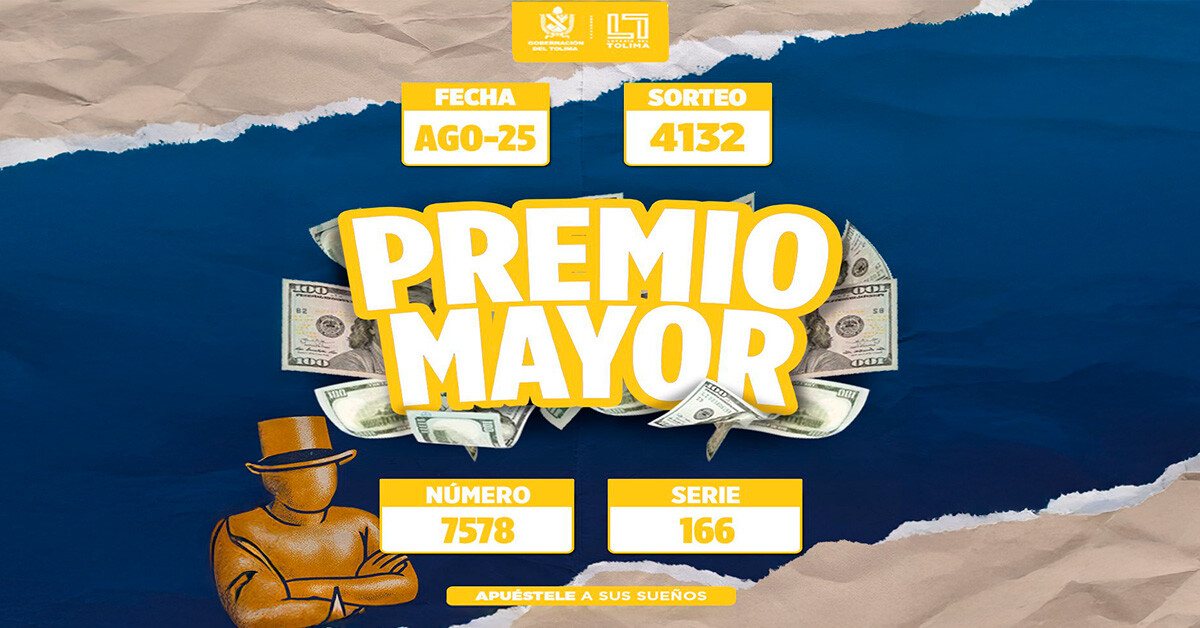 Resultados Lotería del Tolima, lunes 25 de agosto de 2025