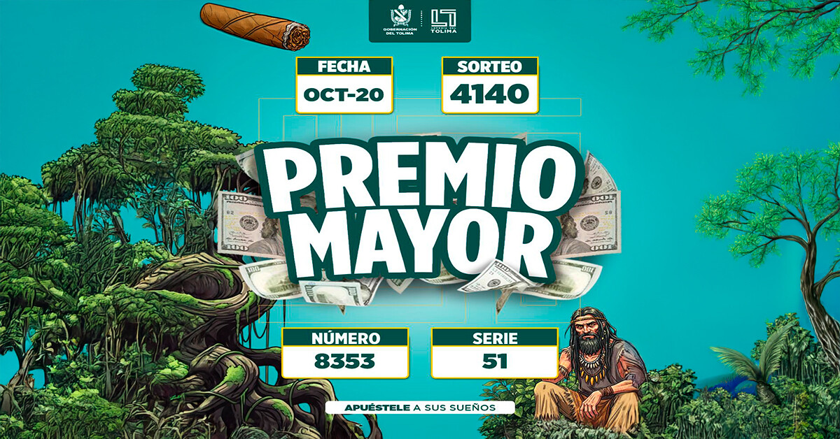 Resultados Lotería del Tolima, lunes 20 de octubre de 2025