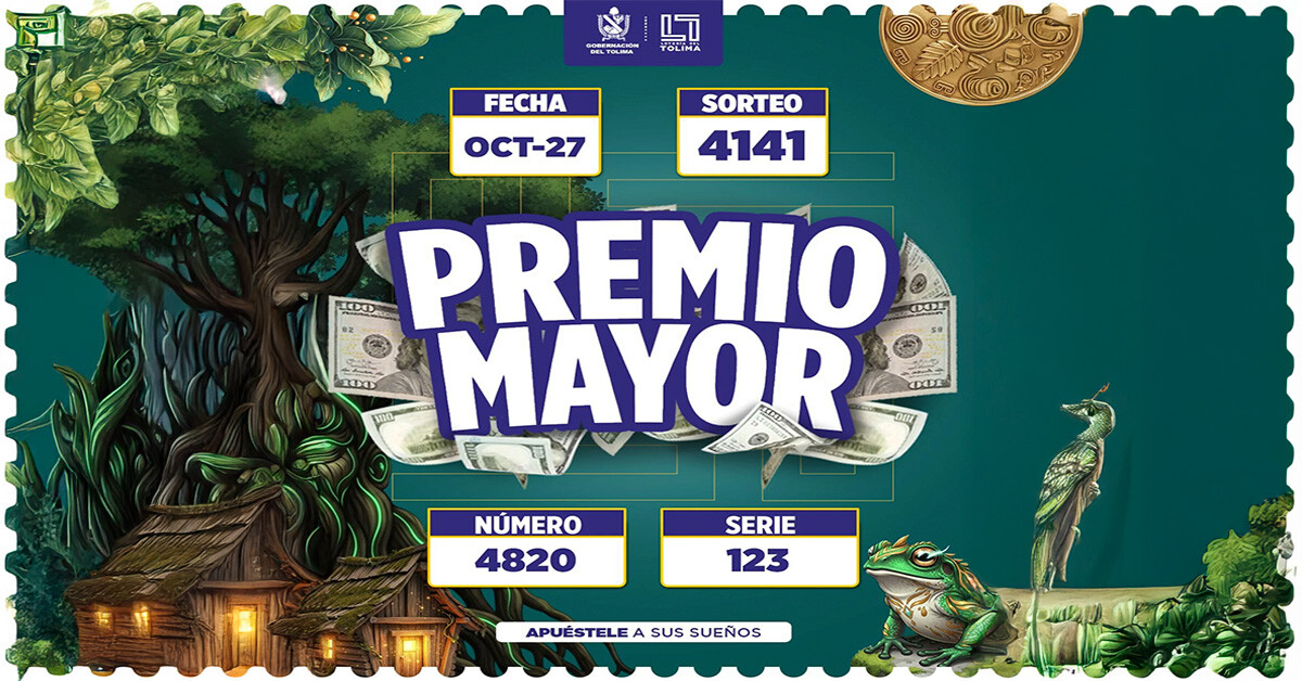 Resultados Lotería del Tolima, lunes 27 de octubre de 2025