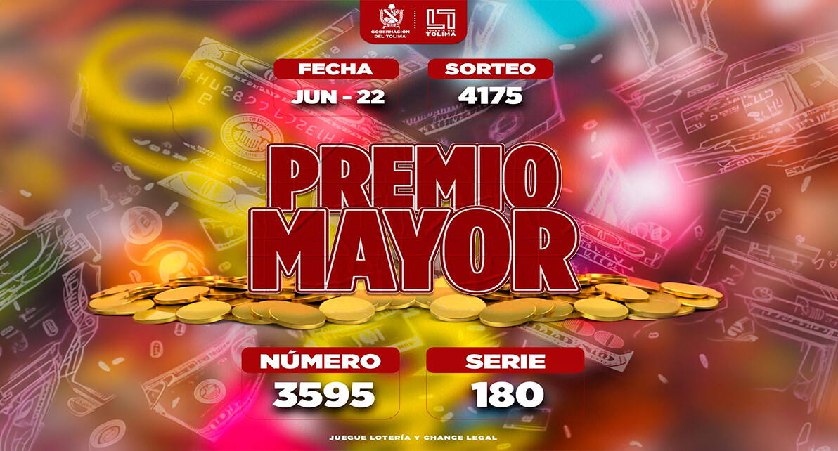 Resultados 22 de junio 2026 del Sorteo 4175 de la Lotería del Tolima