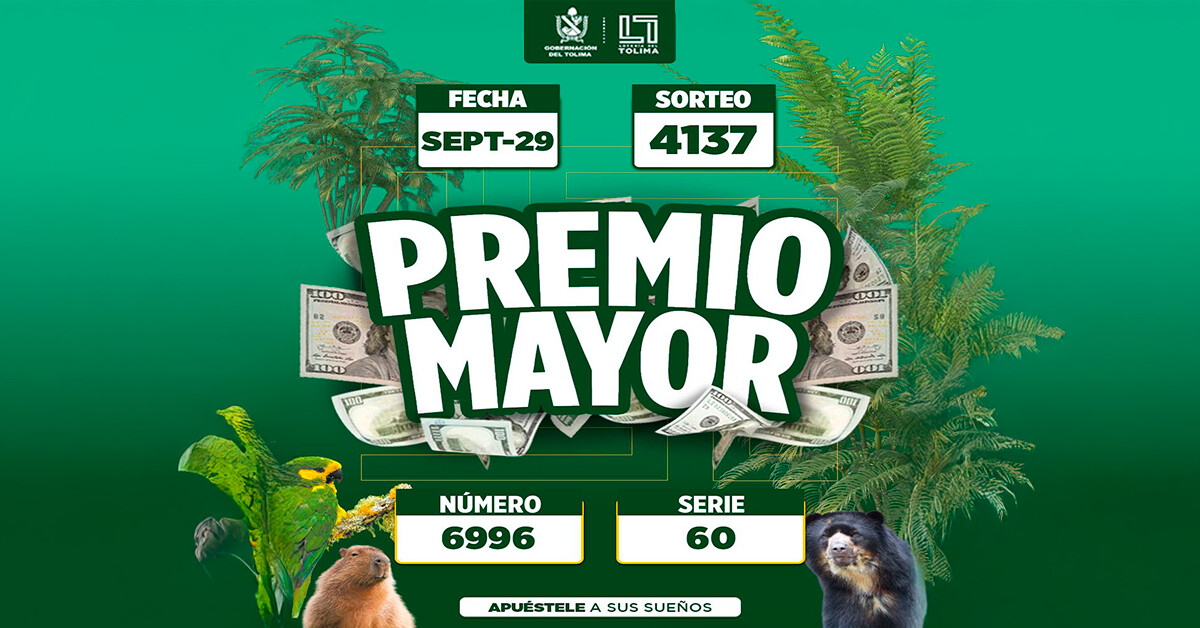 Resultados Lotería del Tolima, lunes 29 de septiembre de 2025