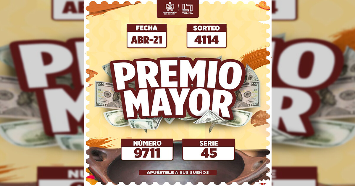 Resultados de la Lotería del Tolima lunes 21 de abril 2025 sorteo 4114