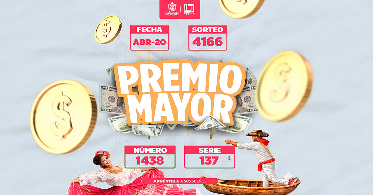 Resultados del Sorteo 4166 lunes 20 de abril 2026 de la Lotería del Tolima