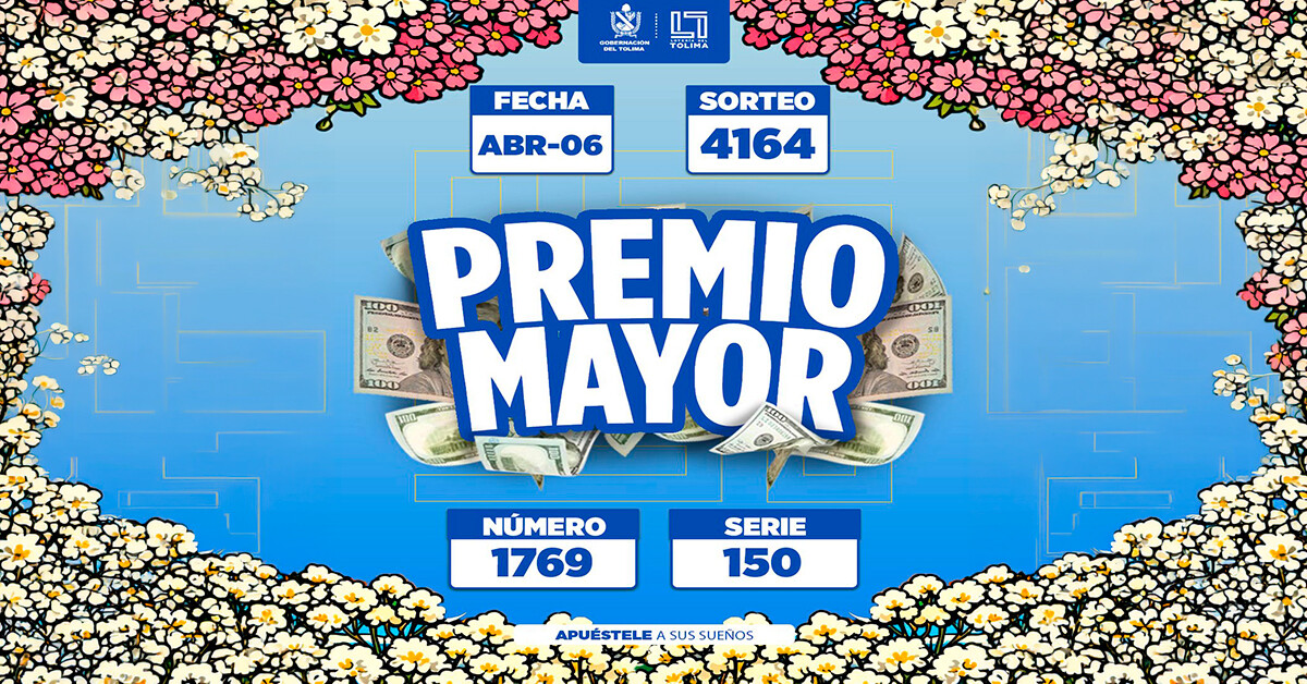 Resultados del Sorteo 4164 lunes 6 de abril 2026 de la Lotería del Tolima