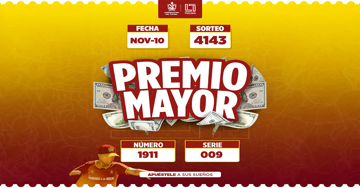 Resultados Lotería del Tolima, lunes 10 de noviembre de 2025