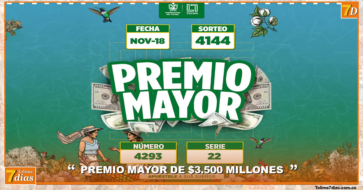 Resultados Lotería del Tolima lunes 18 de noviembre de 2025