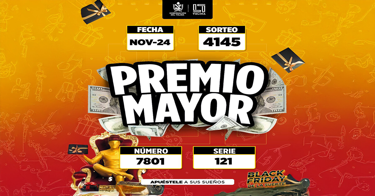 Resultados Lotería del Tolima, lunes 24 de noviembre de 2025