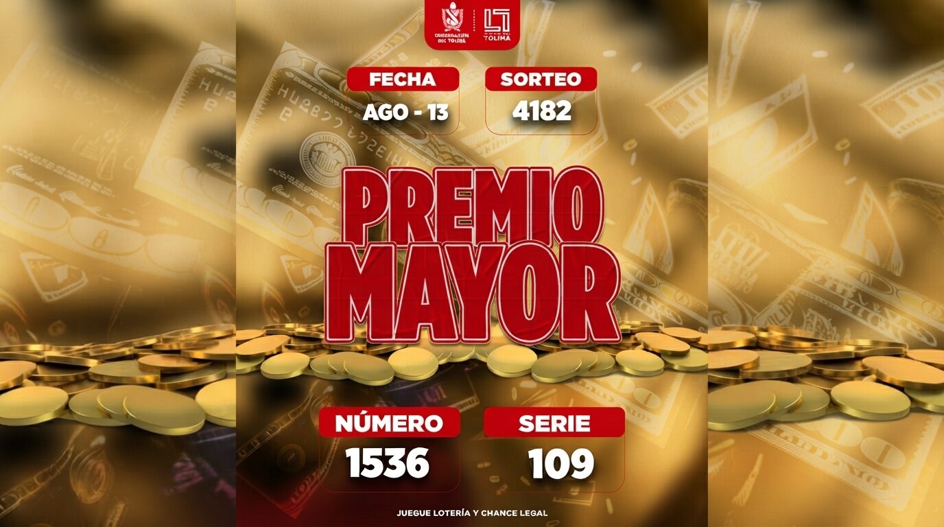 Resultados 13 de agosto 2026 del Sorteo 4182 de la Lotería del Tolima