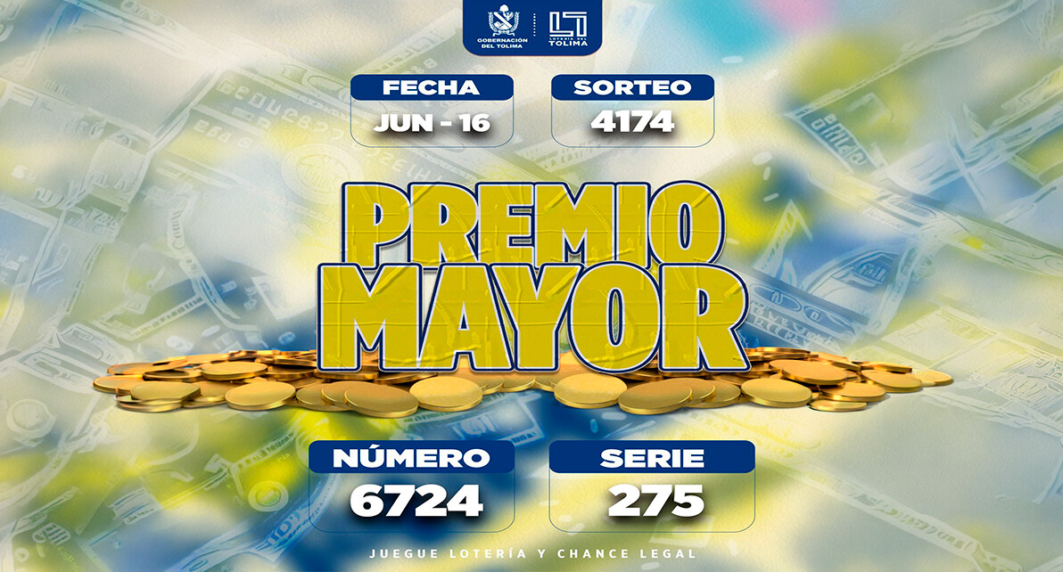 Resultados 16 de junio 2026 del Sorteo 4174 de la Lotería del Tolima