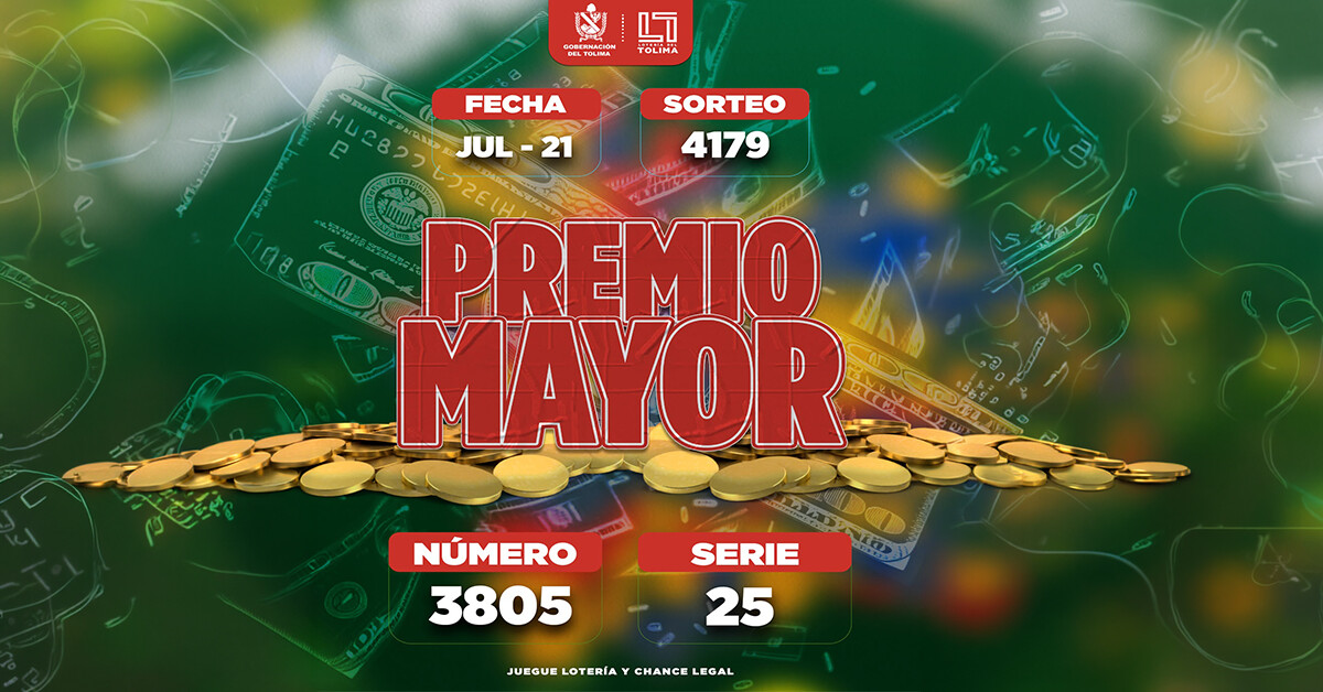 Resultados 21 de julio 2026 del Sorteo 4179 de la Lotería del Tolima
