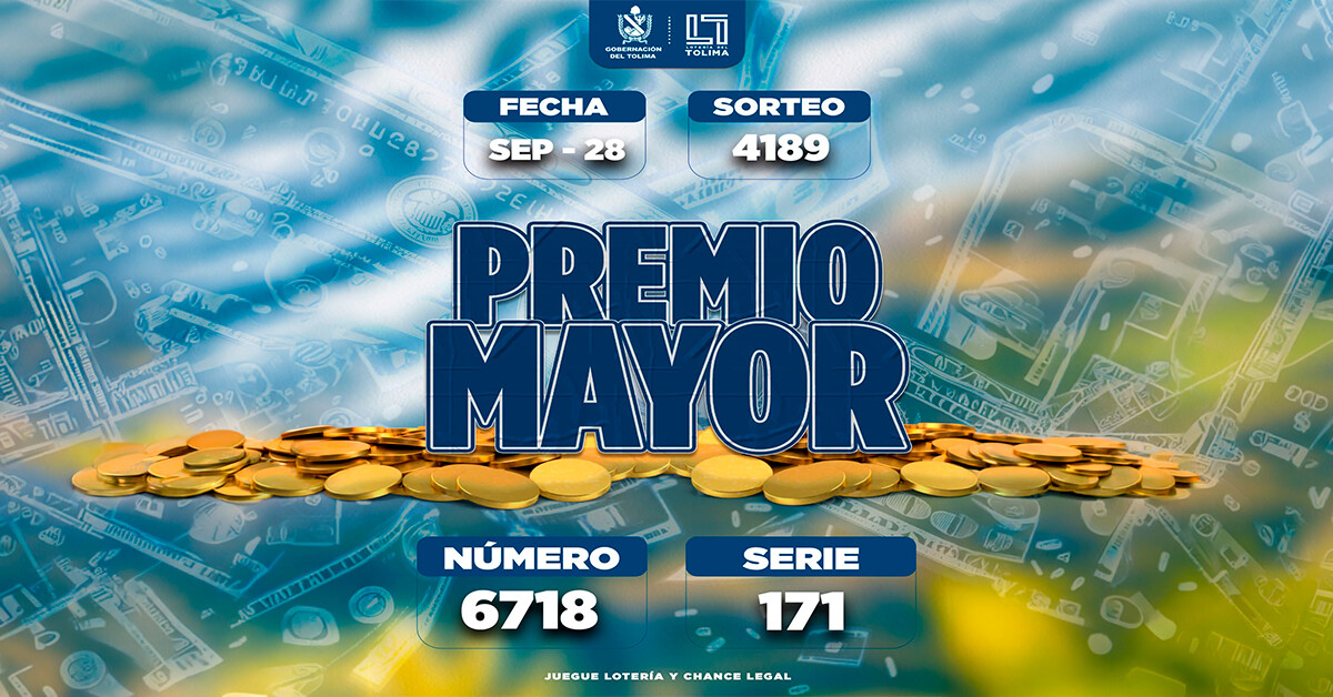 Resultados 28 de septiembre 2026 del Sorteo 4189 de la Lotería del Tolima
