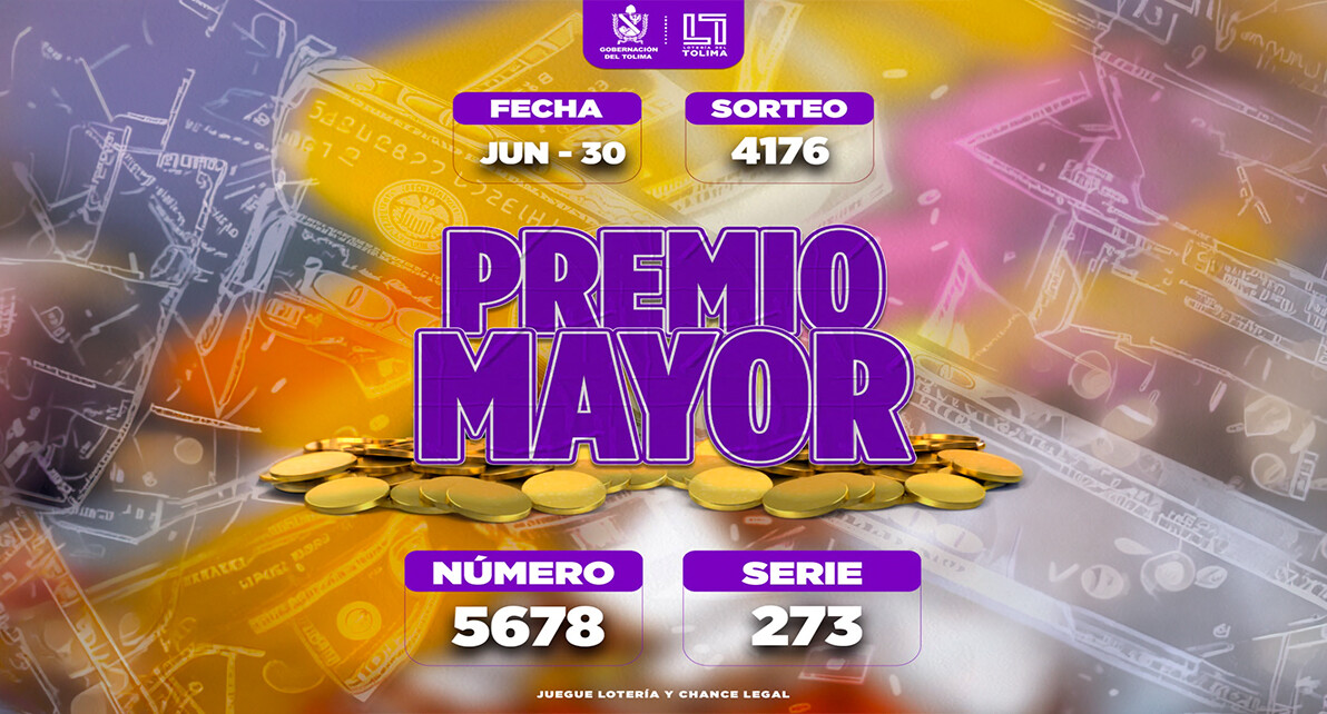Resultados 29 de junio 2026 del Sorteo 4176 de la Lotería del Tolima
