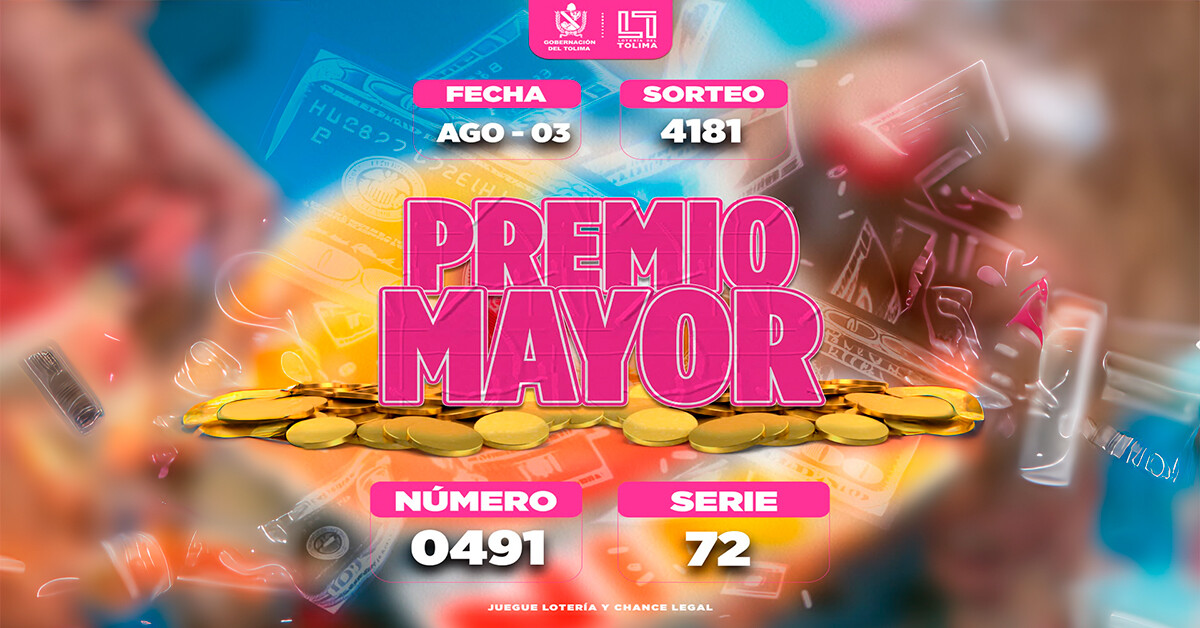 Resultados 3 de agosto 2026 del Sorteo 4181 de la Lotería del Tolima