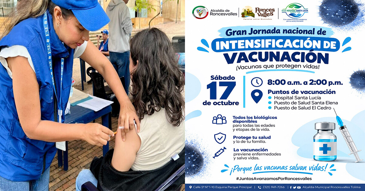 Roncesvalles tendrá jornada de vacunación este sábado en tres puntos del municipio